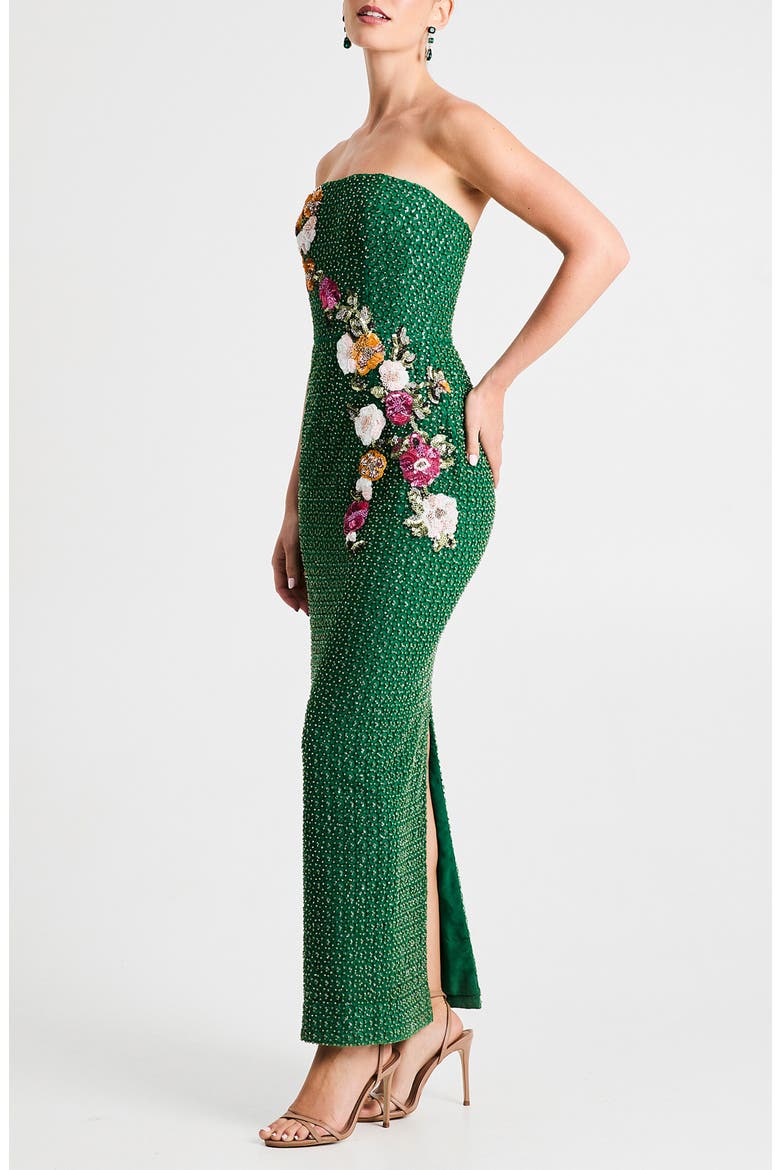 Silvia Floral Sequin Strapless Cocktail Dress, Alternate, color, FOREST GREEN