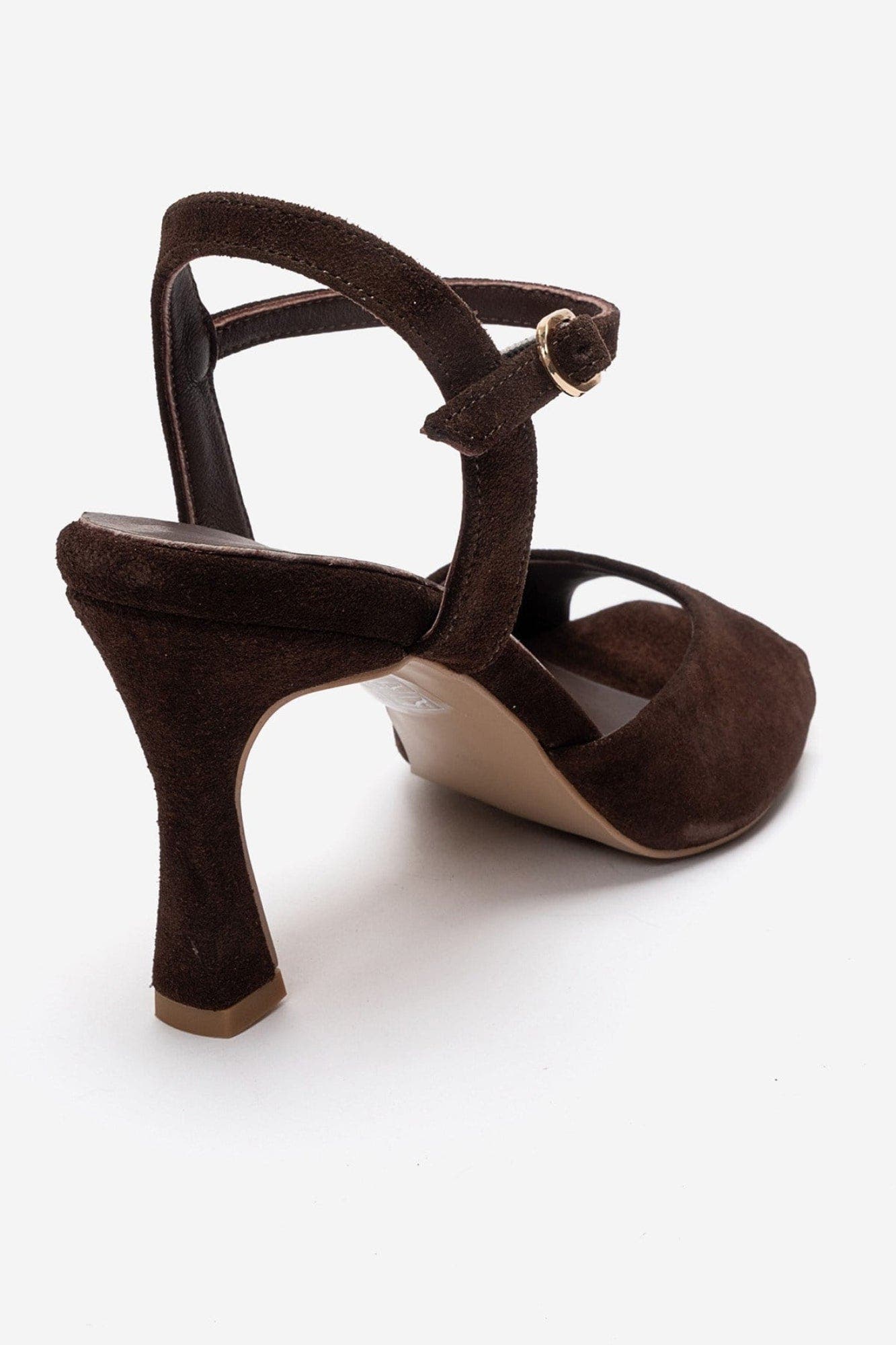 Elvia Leather Stiletto Ankle Strap Sandal, Alternate, color, Brown Suede