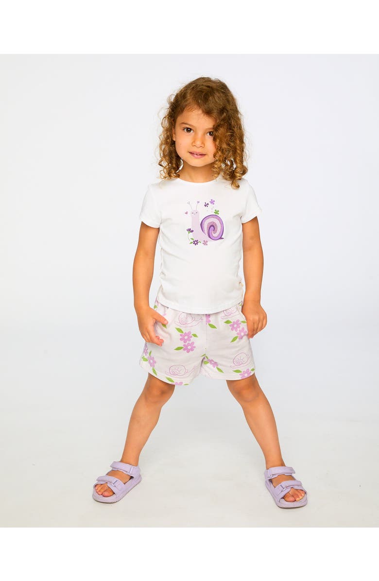 Deux par Deux French Terry Snails Shorts, Alternate, color, Lilac Snails Print