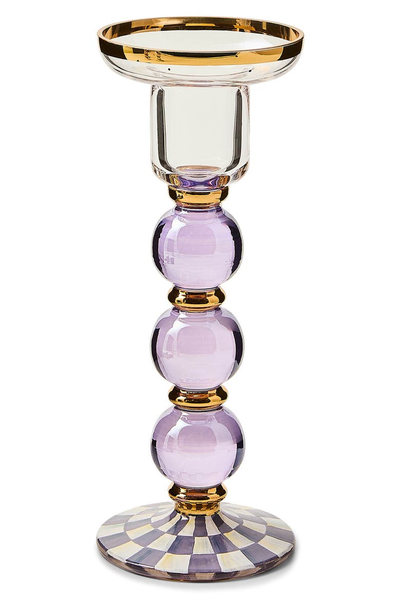 Violet Check Large Glass Candleholder, Main, color, VIOLET