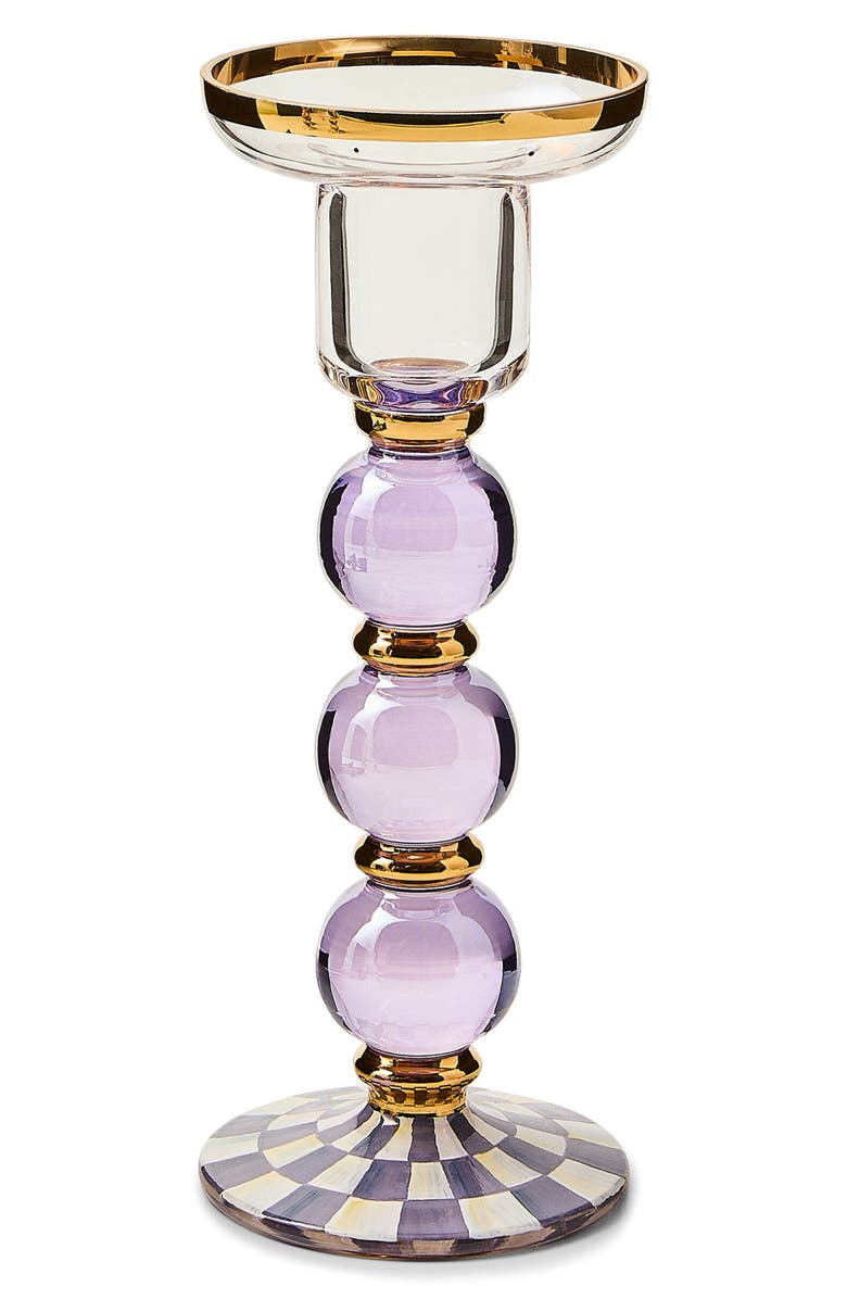 MACKENZIE CHILDS Violet Check Large Glass Candleholder, Main, color, Violet