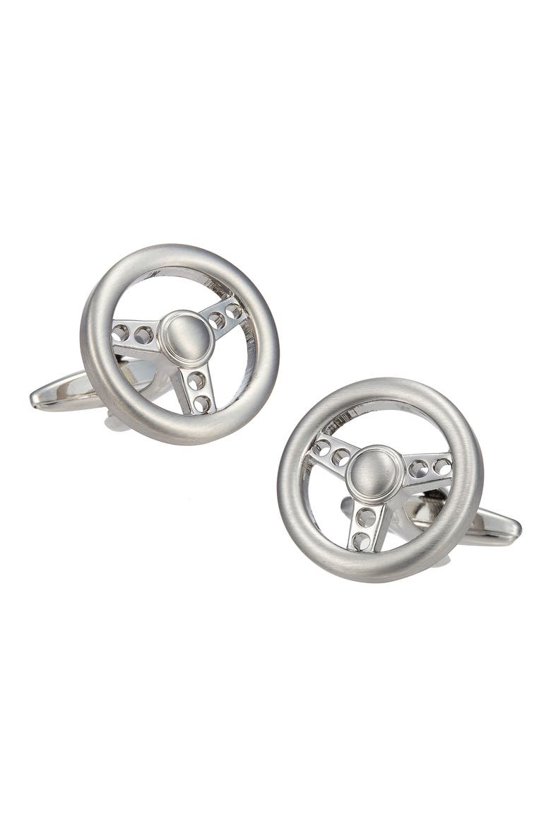 'Steering Wheel' Cuff Links, Alternate, color, SILVER