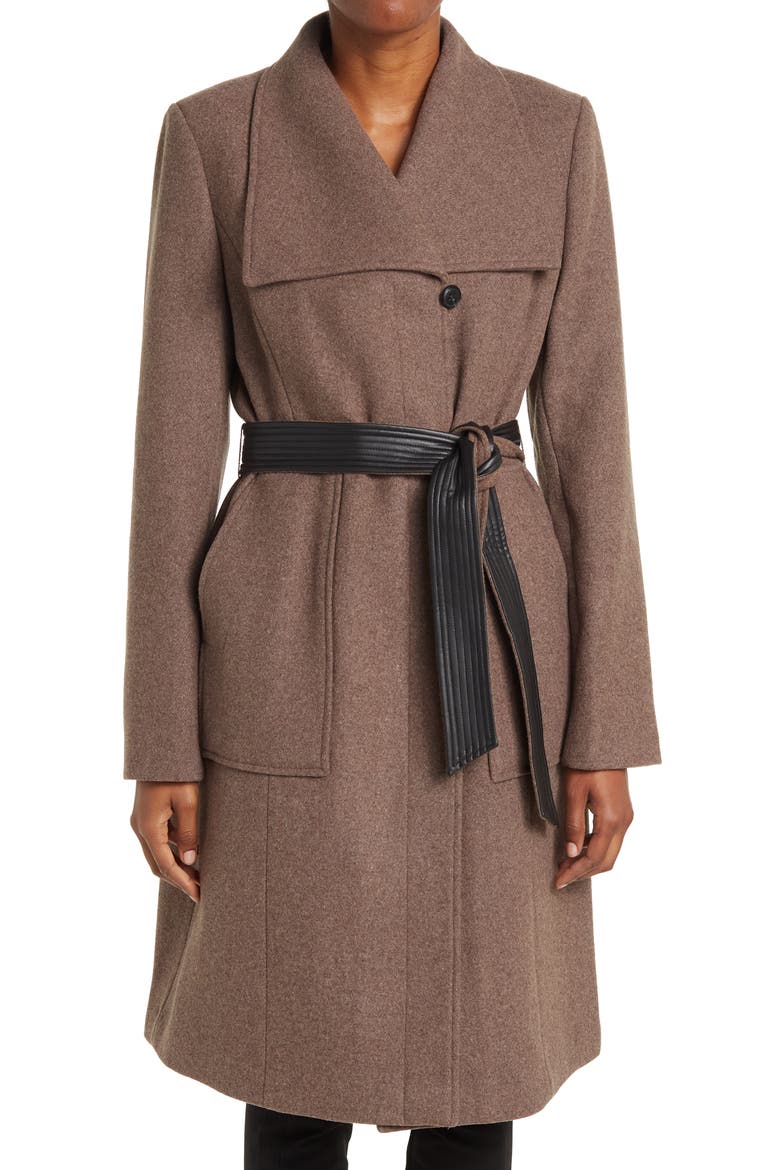 Melton Wool Belted Coat, Alternate, color, MEDIUM BROWN