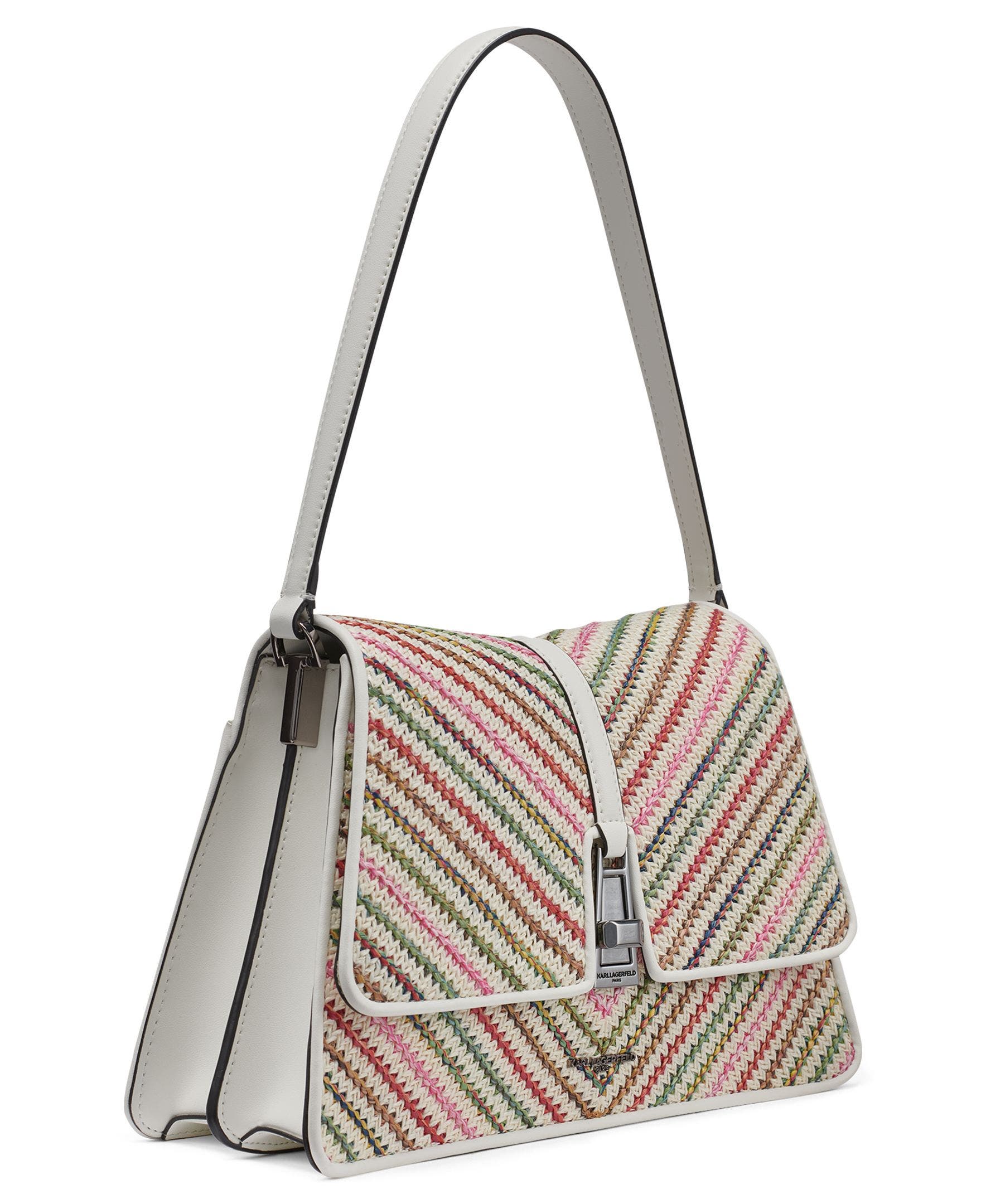 KARL LAGERFELD PARIS Mercerie Chevron Raffia Shoulder, Alternate, color, Multi Combo