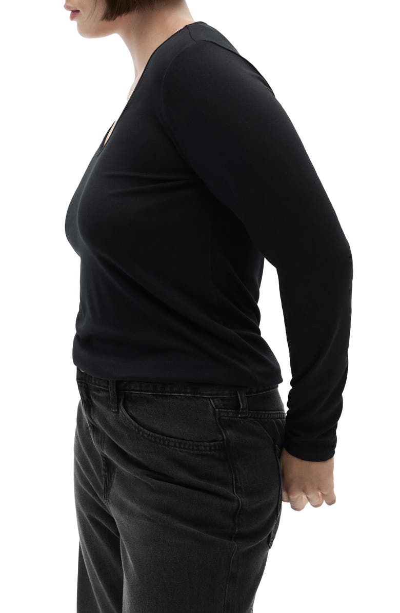 MANGO Fitted V-Neck Long Sleeve Top, Alternate, color, 