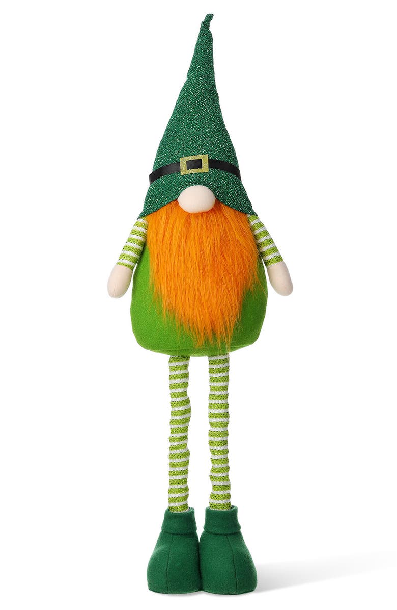 Glitzhome Fabric St. Patrick's Gnome with Telescoped Legs, Main, color, Green