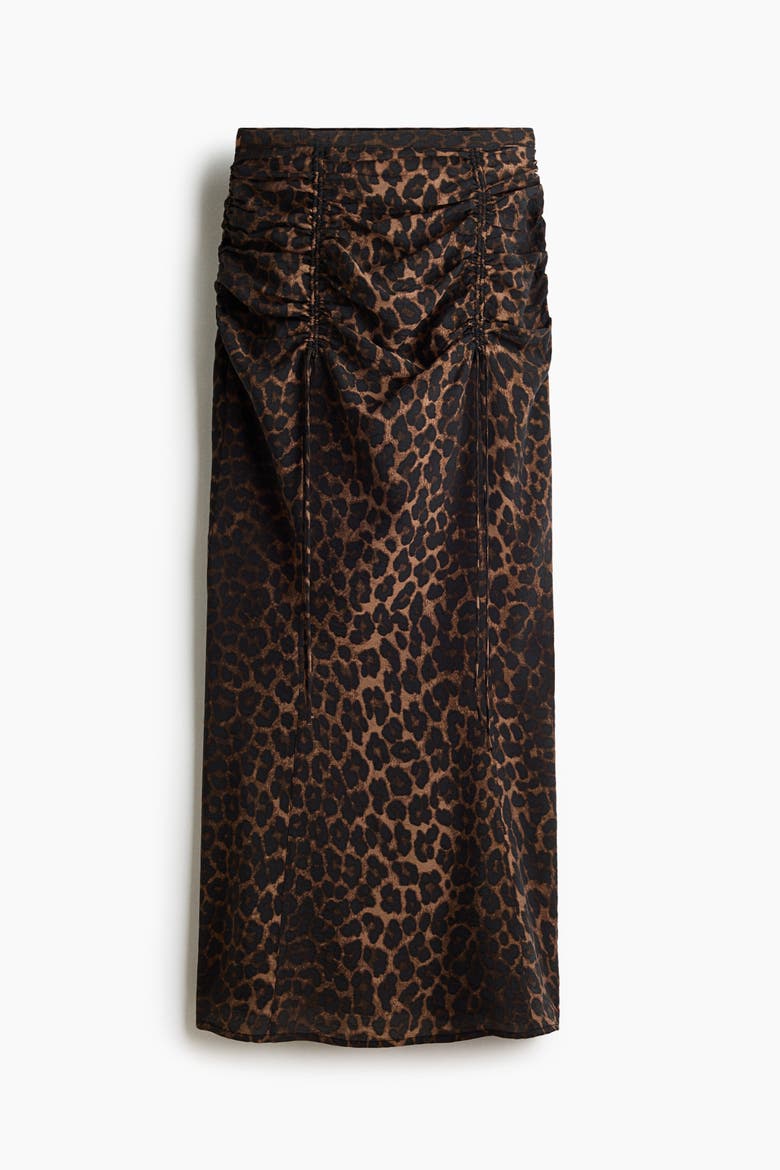 Drawstring-detail Maxi Skirt, Alternate, color, Dark brown/leopard print