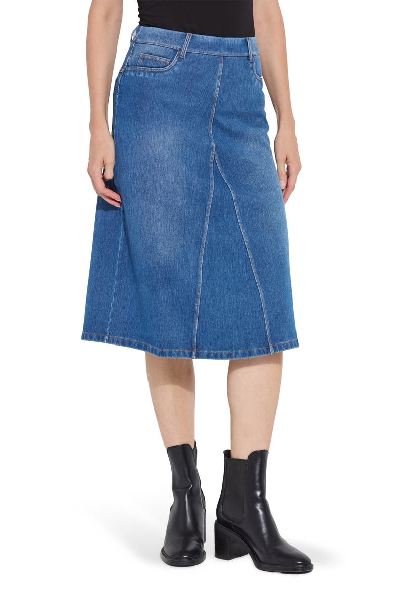 'Lyssentials Bella Denim Skirt, Main, color, MID WASH