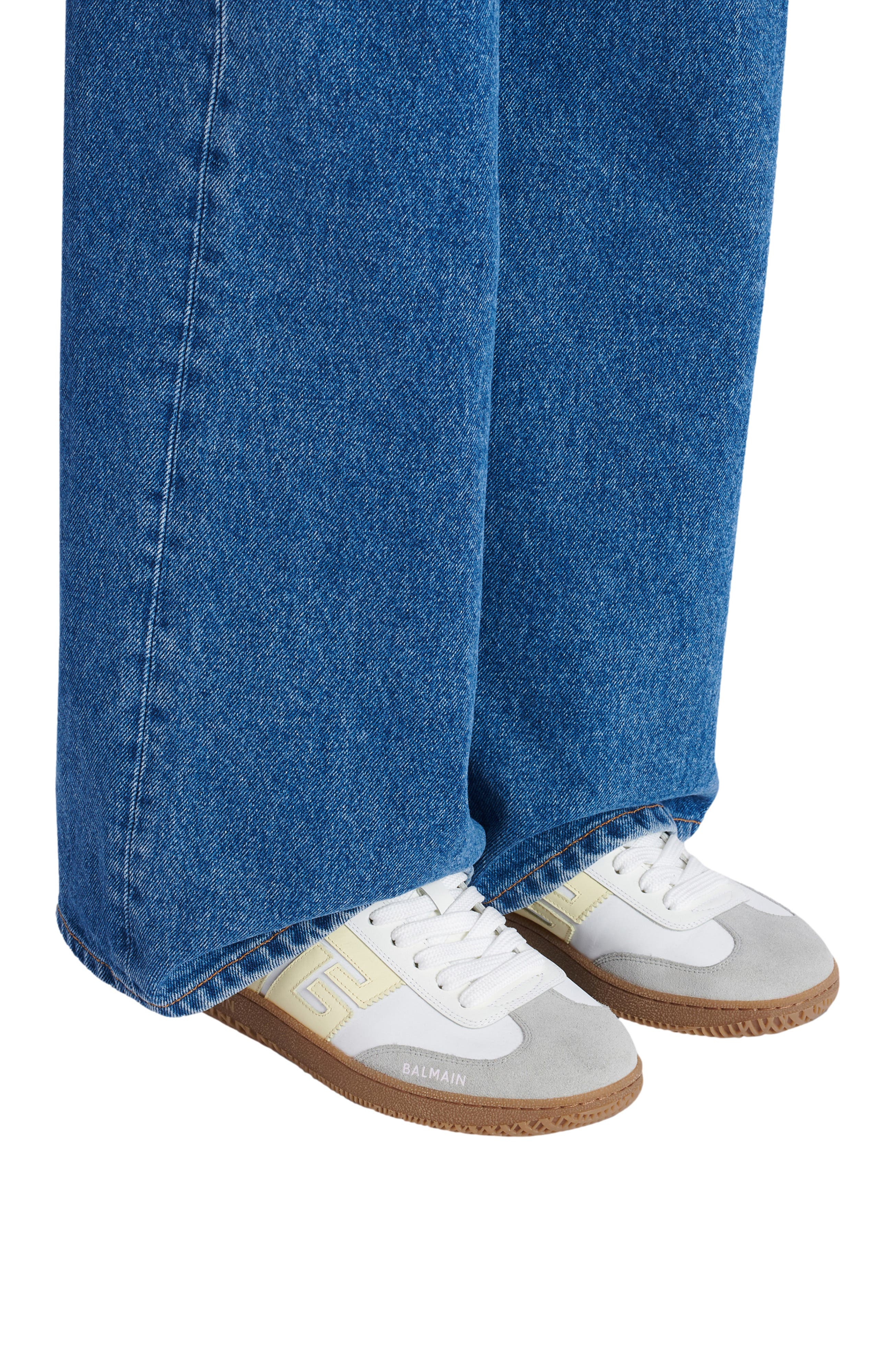 Balmain Swan trainers in calfskin and nylon, Alternate, color, White