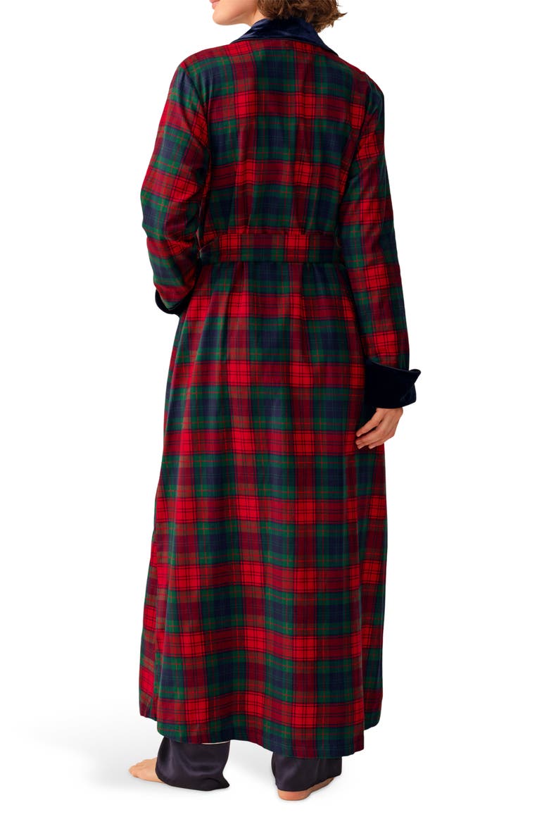 Velvet Trim Brushed Cotton Twill Robe, Alternate, color, RED