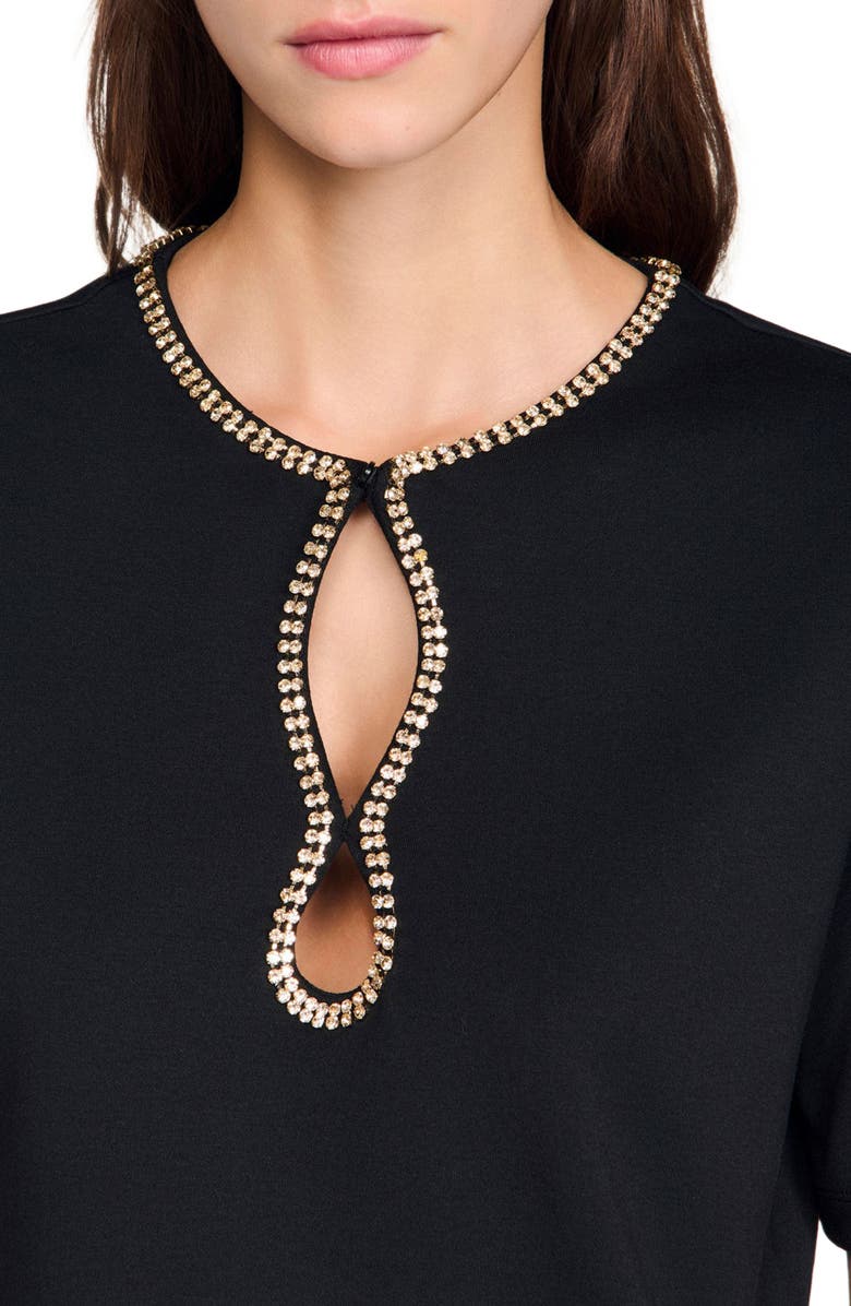 SANDRO Rhinestone cropped T-shirt, Alternate, color, Black