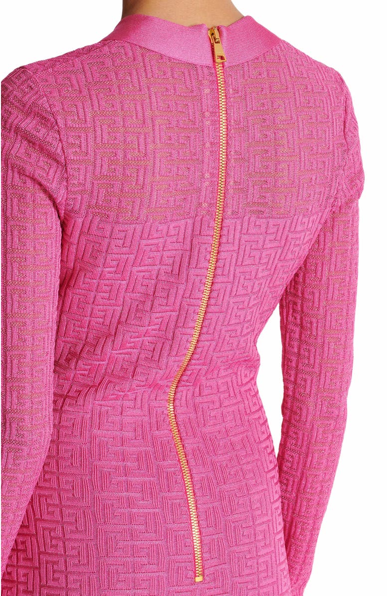 Balmain Monogrammed Knit Dress, Alternate, color, Pink