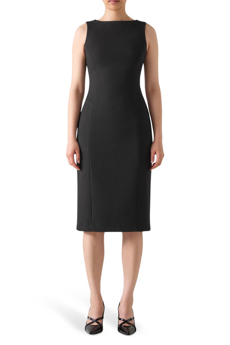 Rosa Piqué Sleeveless Sheath Dress, Main, color, BLACK