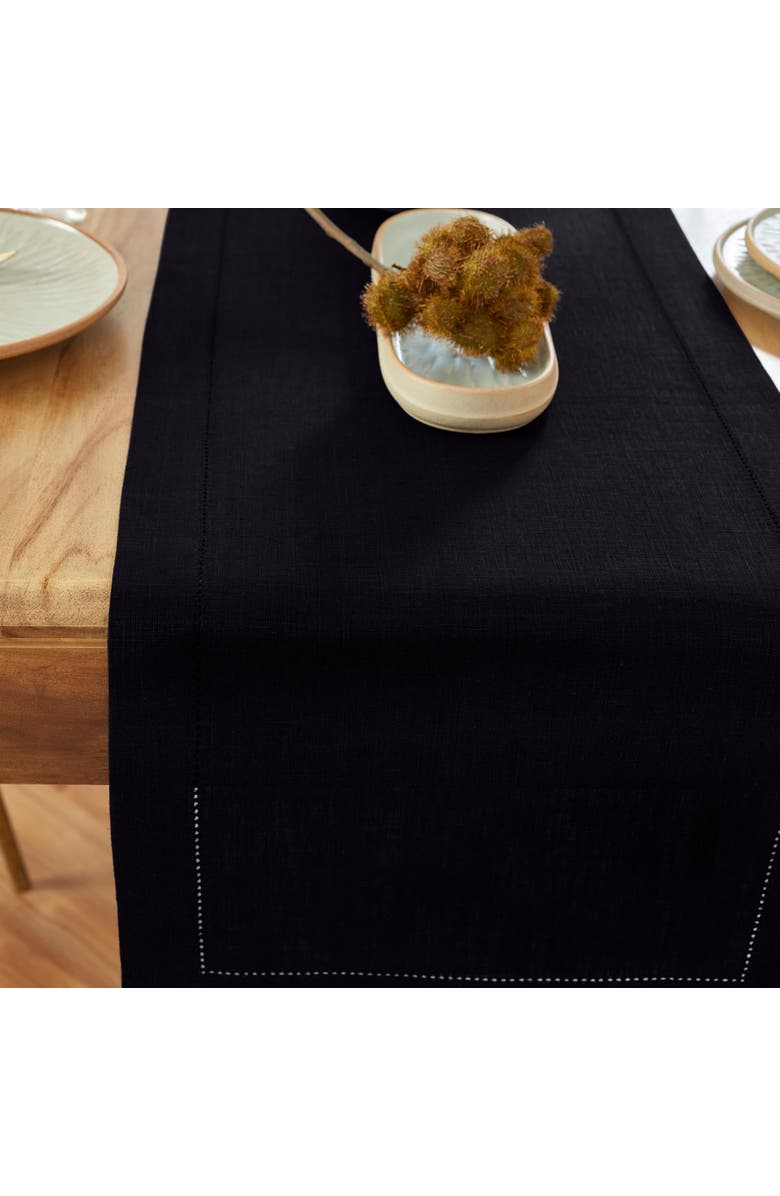 Solino Home Linen Table Runner - Medium Weight Hemstitch, Alternate, color, Black