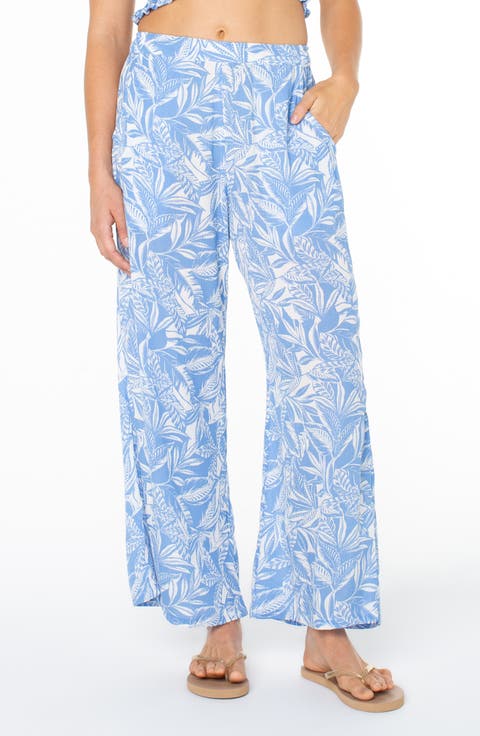 Midnight Avenue Tropical Palm Wide Leg Pants