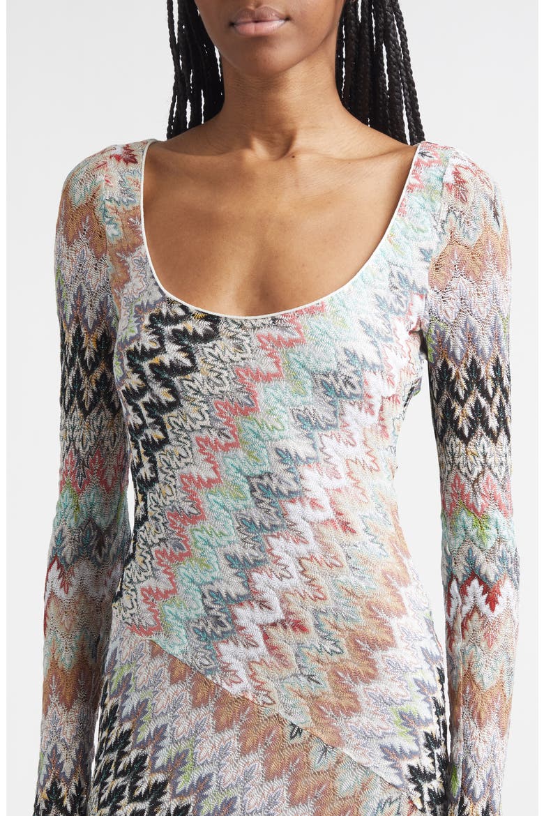 Metallic Zigzag Long Sleeve Raschel Knit Dress, Alternate, color, WHT PNK LT BLE TONES