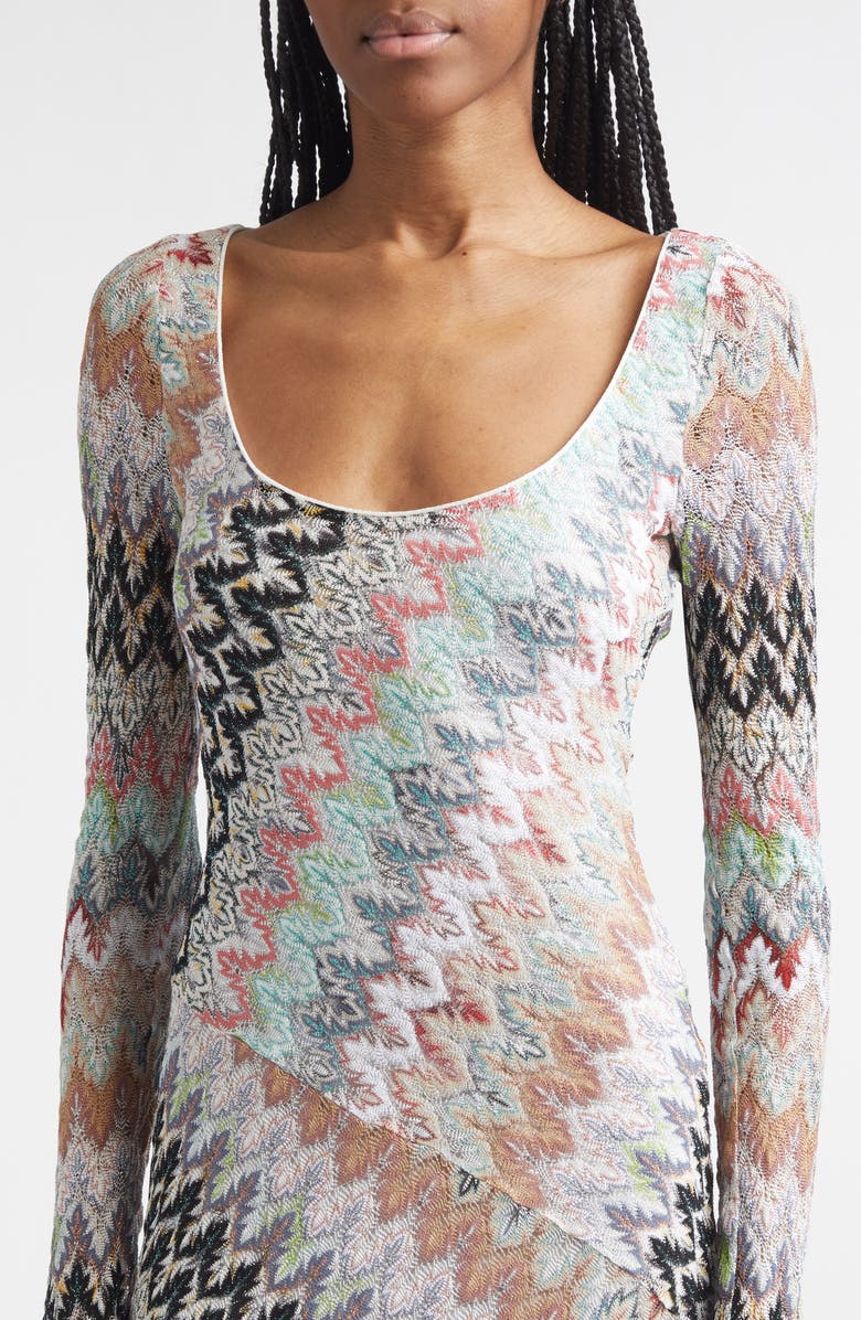 Missoni Metallic Zigzag Long Sleeve Raschel Knit Dress, Alternate, color, Wht Pnk Lt Ble Tones