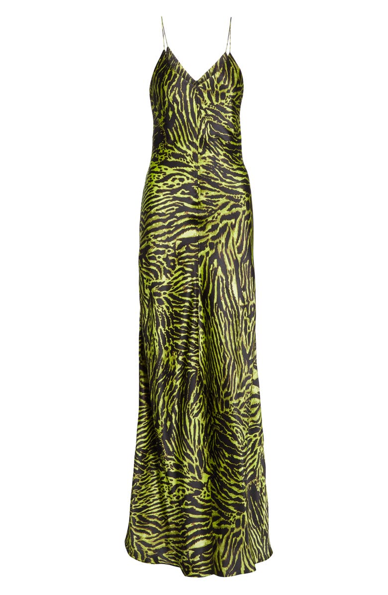 Ganni Tiger Print Silk Satin Gown, Alternate, color, 