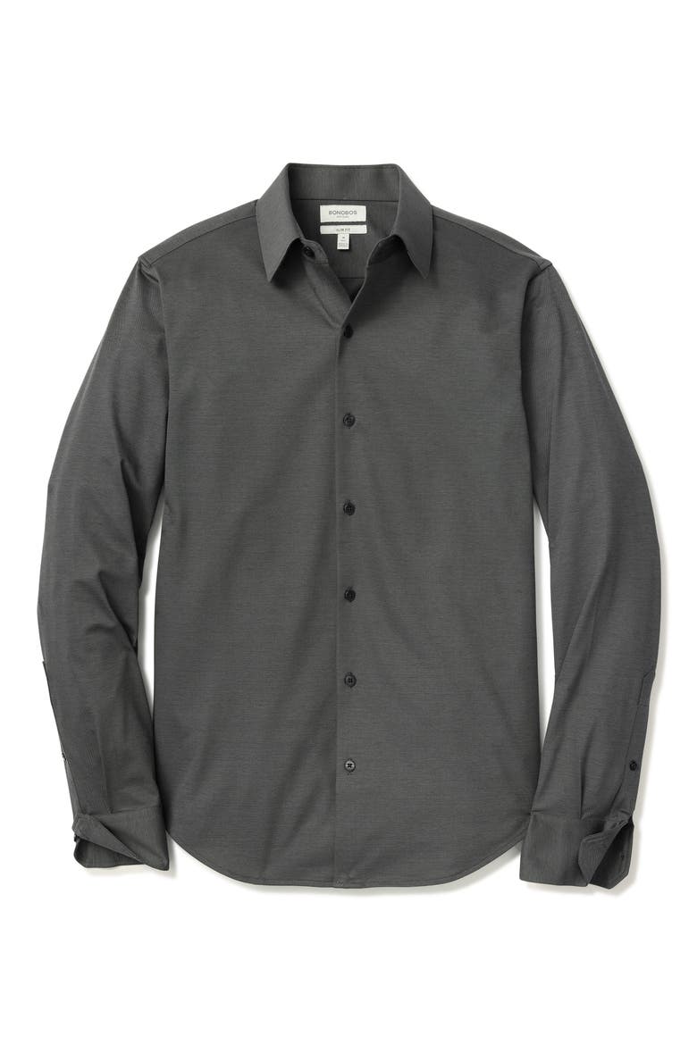 Wear to Work Slim Fit Cotton Blend Piqué Performance Button-Up Shirt, Alternate, color, CHARCOAL
