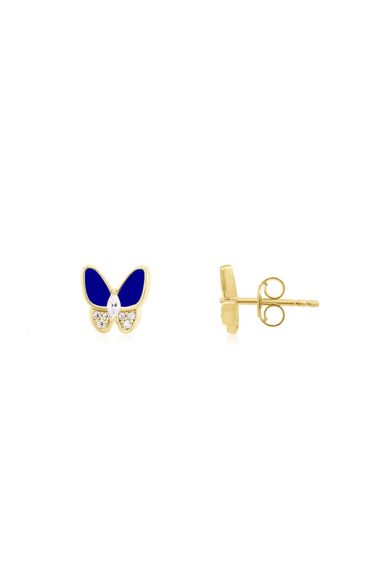 The Lovery Fine Jewelry Lapis CZ Butterfly Stud Earrings, Main, color, Lapis
