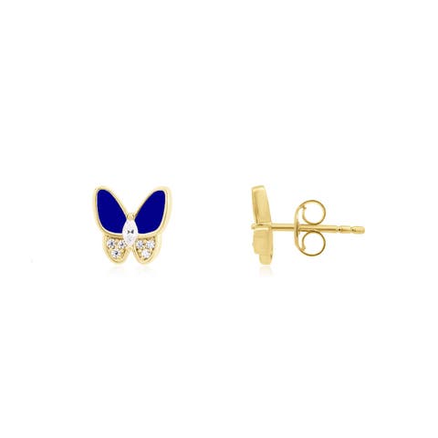 Lapis CZ Butterfly Stud Earrings