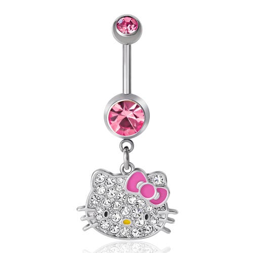 Hello Kitty 14g Stainless Steel (316l) Piercing Element Dangle Belly Button Ring In Metallic