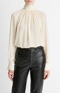 Vince Draped Ruffle Mock Neck Crepe Top