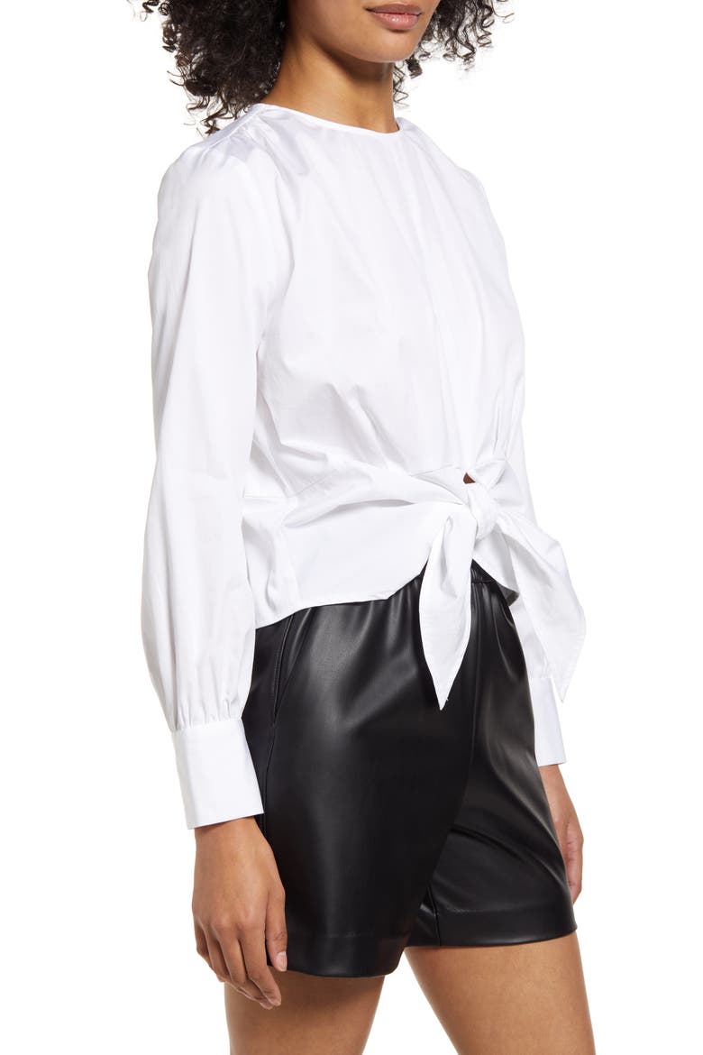 Tie Waist Poplin Top, Alternate, color, WHITE