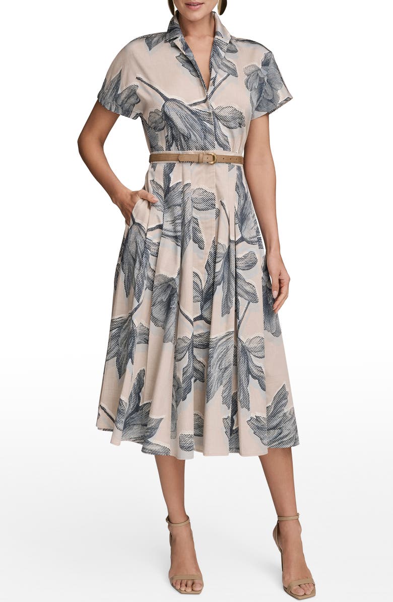 Donna Karan New York Floral Print Belted Midi Shirtdress, Main, color,