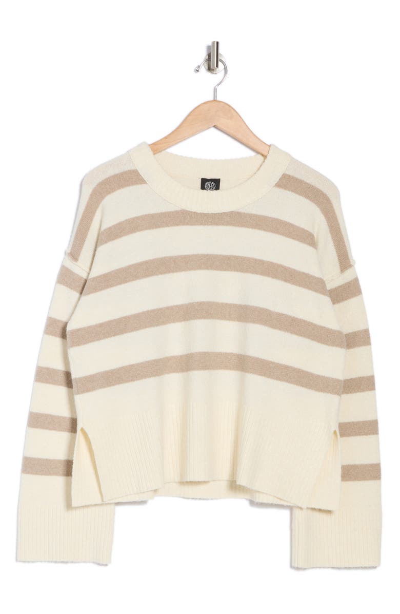 Bobeau Stripe Wide Sleeve Crop Sweater, Alternate, color, Cream/ Taupe