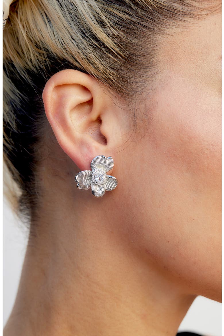 Matte Flower Stud Earrings, Alternate, color, WHITE