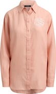Lauren Ralph Lauren Relaxed Fit Eyelet Logo Embroidered Linen Button-Up Shirt
