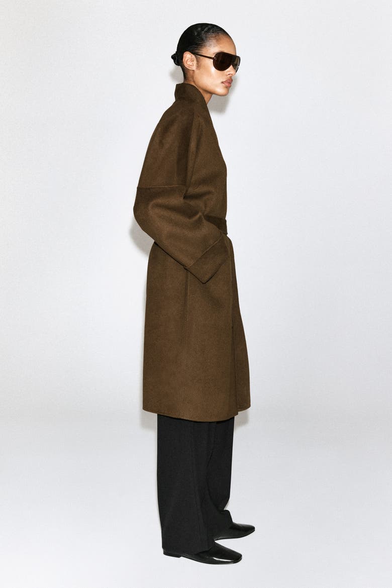 Oversized Double-faced Wool Shawl Coat, Alternate, color, BROWN
