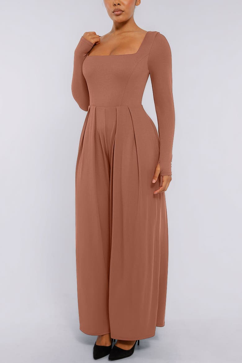 AirSlim® Square Neckline Built-In Shaping Jumpsuit, Alternate, color, Camel