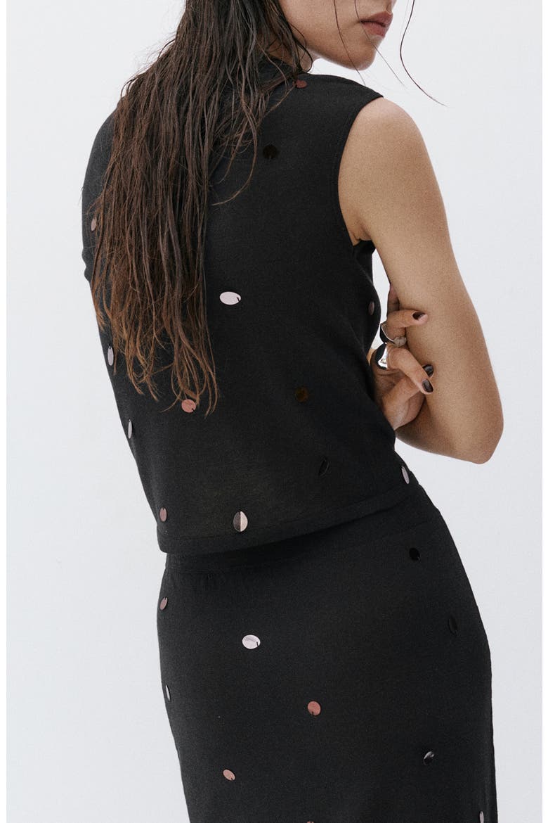 Sequined Short Sleeve Top, Alternate, color, BLACK