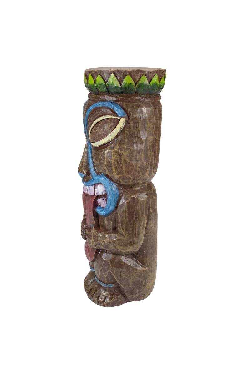 Northlight 16" Solar Lighted Polynesian Outdoor Garden Tongue Out Tiki Statue, Alternate, color, Brown