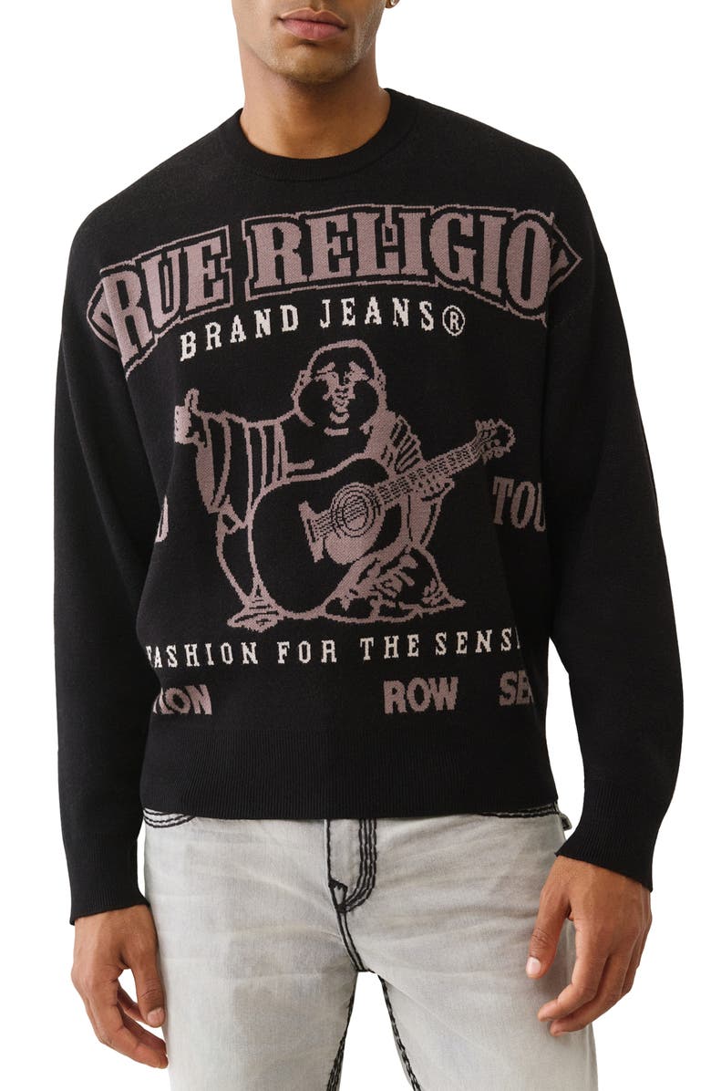 True Religion Boxy Logo Sweater, Main, color, Jet Black