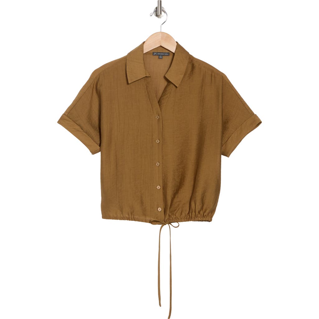 ADRIANNA PAPELL ADRIANNA PAPELL SHORT SLEEVE TIE HEM BUTTON-UP SHIRT