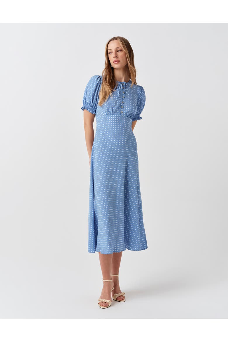 Clarissa Tie Front Midi Dress, Alternate, color, Blue Spot