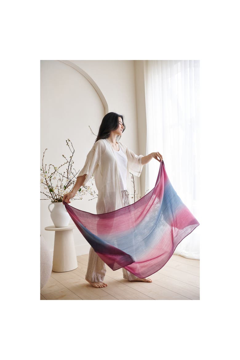 Iris Haze Blue Pink Cashmere Merino Handloom Scarf, Alternate, color, Pink