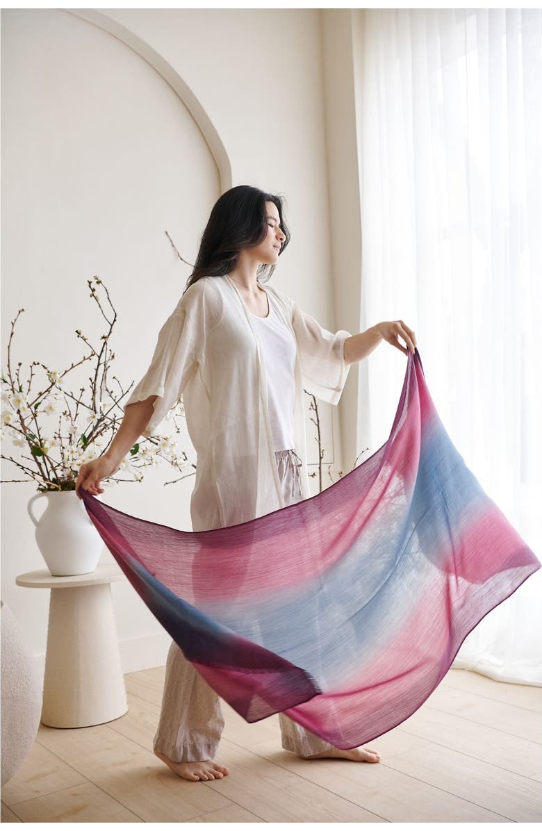 Studio Variously Iris Haze Blue Pink Cashmere Merino Handloom Scarf, Alternate, color, Pink