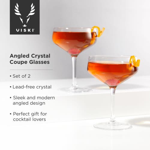 Viski Raye Crystal Angled Coupe Glasses Set Of 2 In Clear