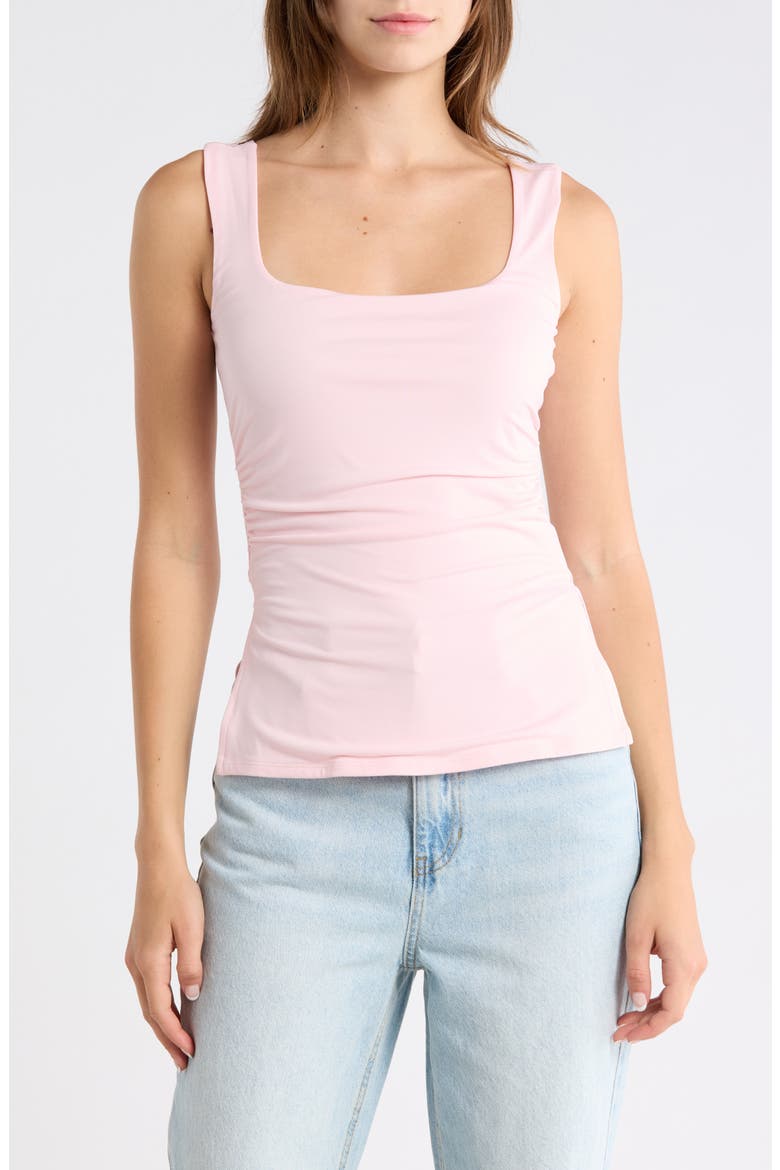 Square Neck Ruched Tank Top, Main, color, BALLET SLIPPER