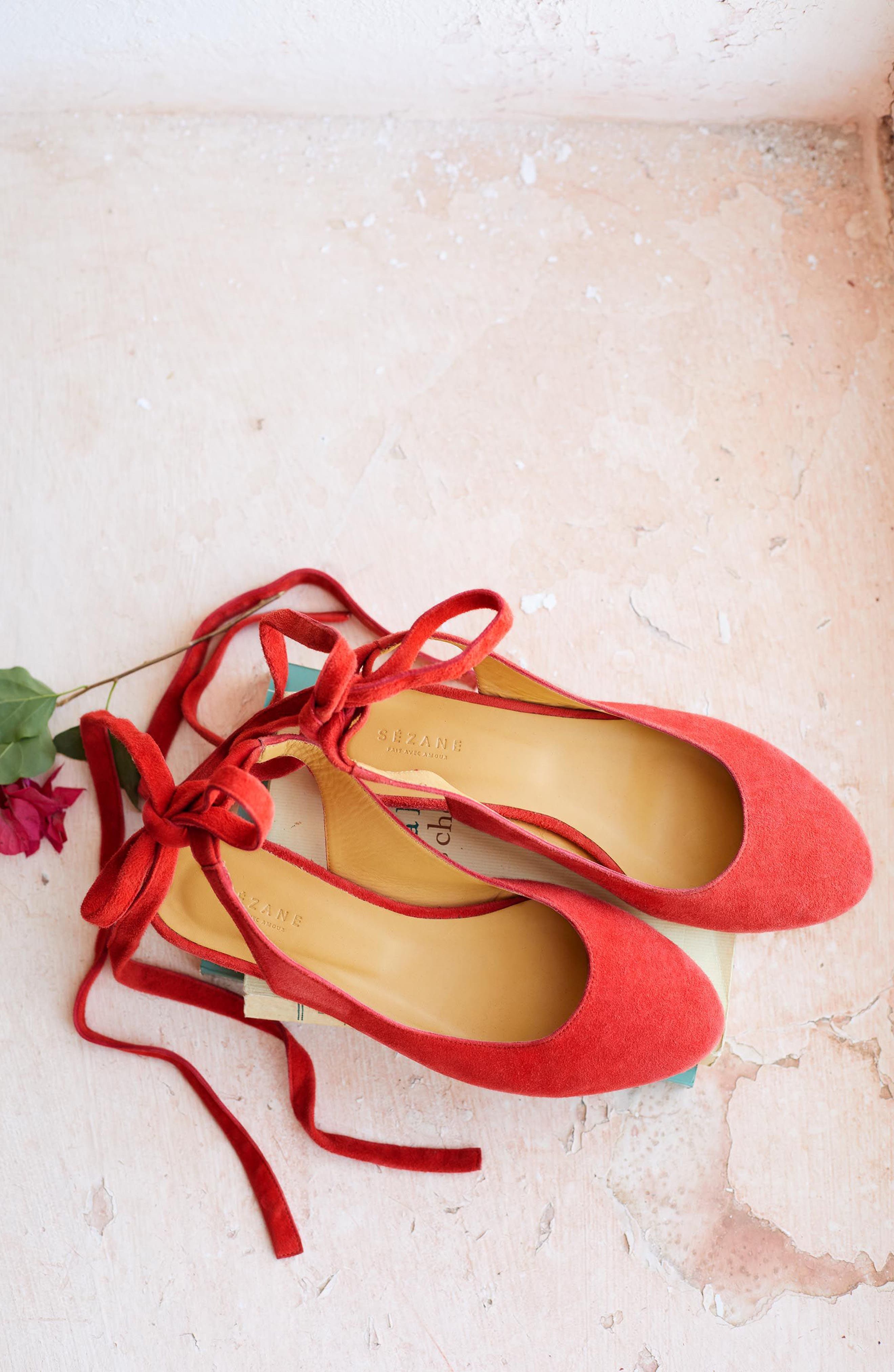 Sézane Nina Ballerina Ankle Wrap Flat, Alternate, color, 