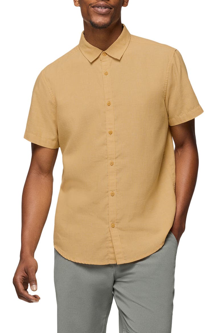Lindores Hemp Blend Short Sleeve Button-Up Shirt, Main, color, POLLEN