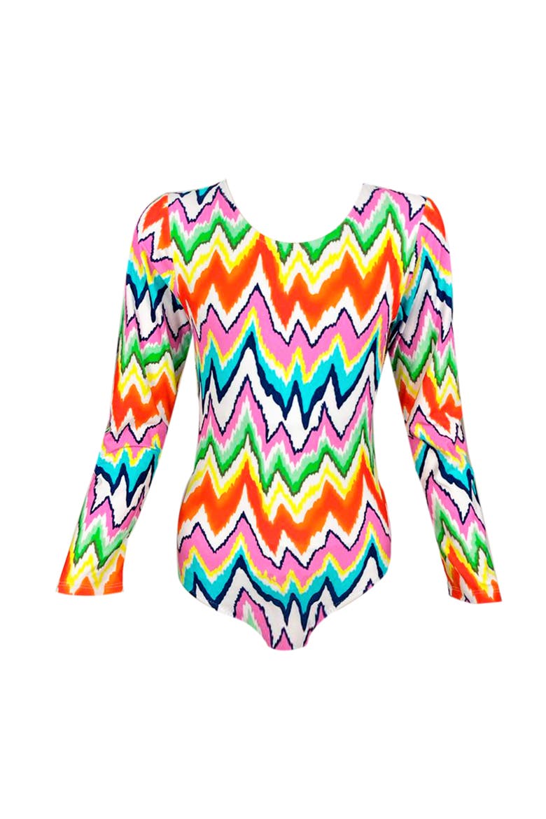 Kids' Multicolor Zig-Zag Print Long Sleeve One-Piece Rashguard Swimsuit, Little Kid-Big Kid, Main, color, Multicolor