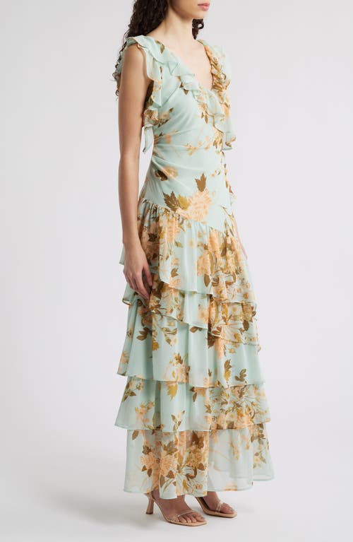 Chelsea28 Cap Sleeve Cascading Ruffle Gown
