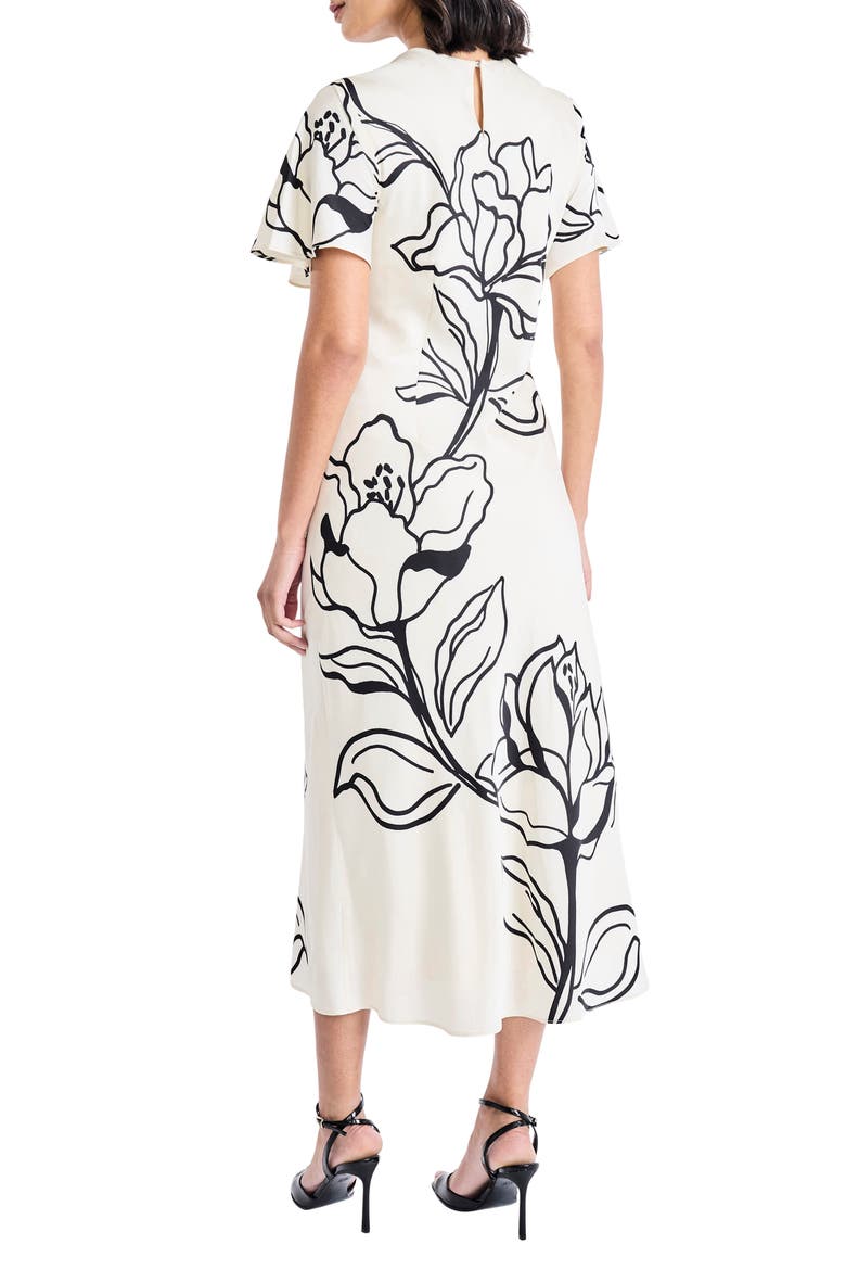 Floral Short Sleeve Midi Dress, Alternate, color, CREAM/ BLACK