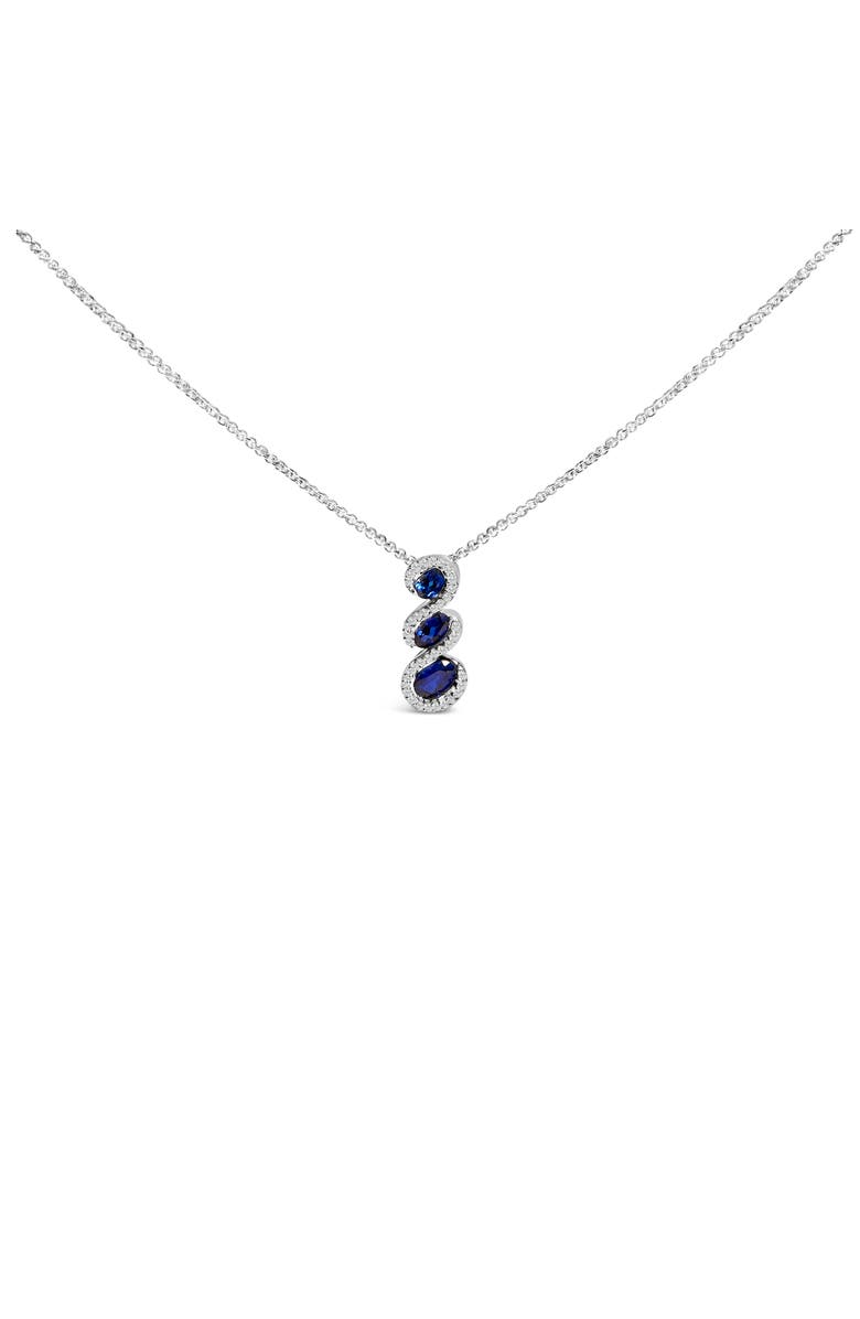 Haus of Brilliance .925 Sterling Silver Created Blue and White Sapphire 3 Stone Swirl Pendant Necklace, Main, color, White