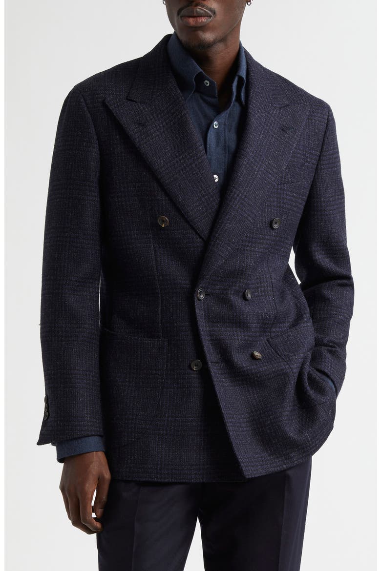 Unstructured Double Breasted Plaid Wool Sport Coat, Main, color, NAVY CHECK